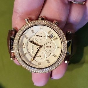 Michael Kors women's Parker gold-tone watch MK2249 leather strap